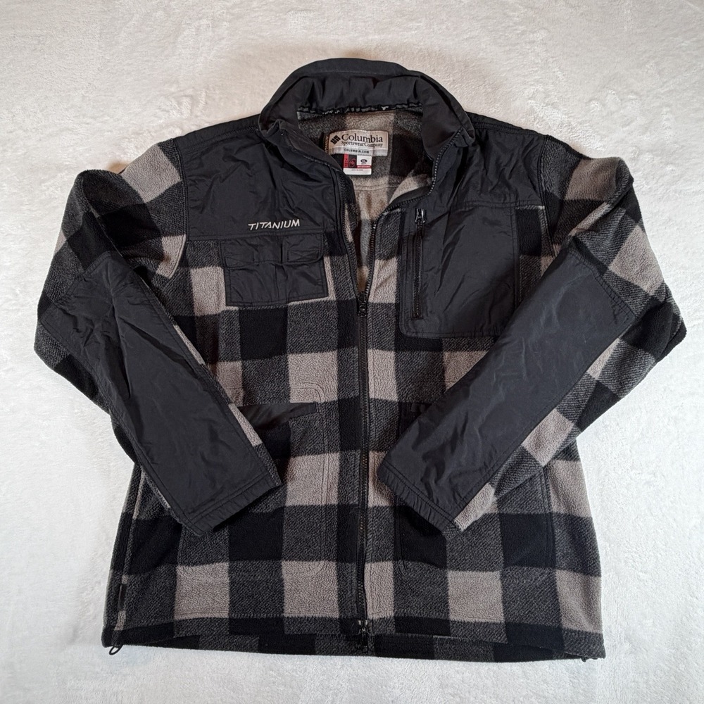 Columbia Jacket Men's Sz XL‎ Black Brown Checkered Titanium Fleece